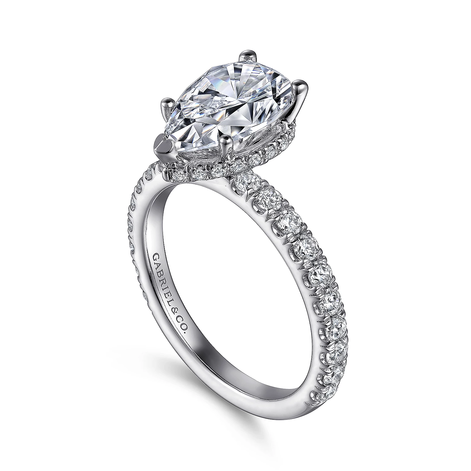 Pear Shaped Modern Bezel Halo Engagement Ring - Anita - Sylvie Jewelry