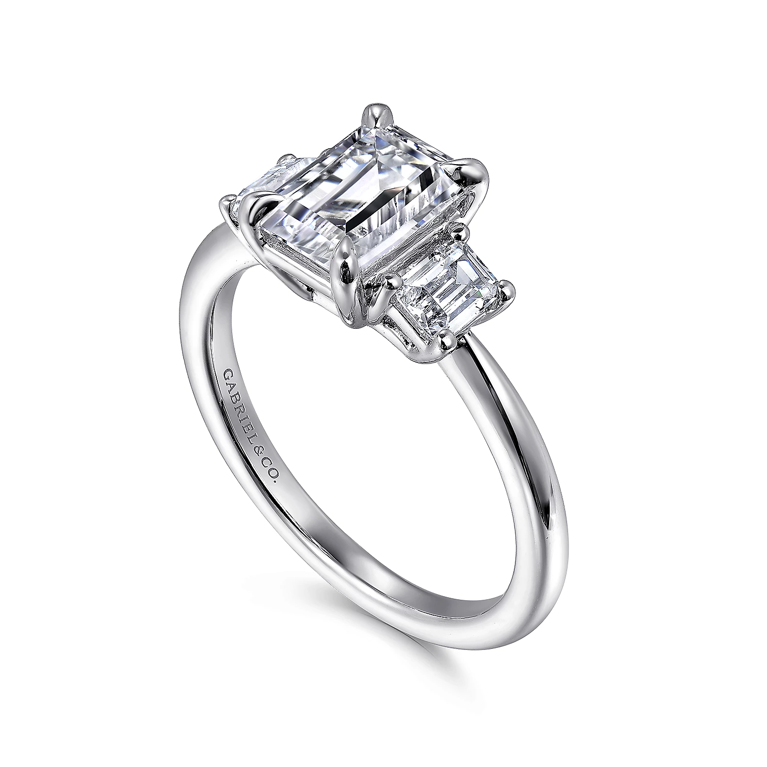 Stephi - 14K White Gold Emerald Cut Three Stone Diamond Engagement Ring