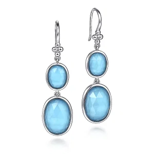 925 Sterling Silver Rock Crystal and Turquoise Fish Wire Drop Earrings