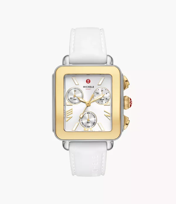 Deco Sport Chronograph Gold-Plated White Silicone Watch