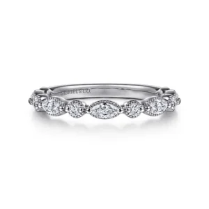 Esperanza - 14k White Gold Vintage-Inspired Marquise & Round Diamond Anniversary Band - 0.5ct